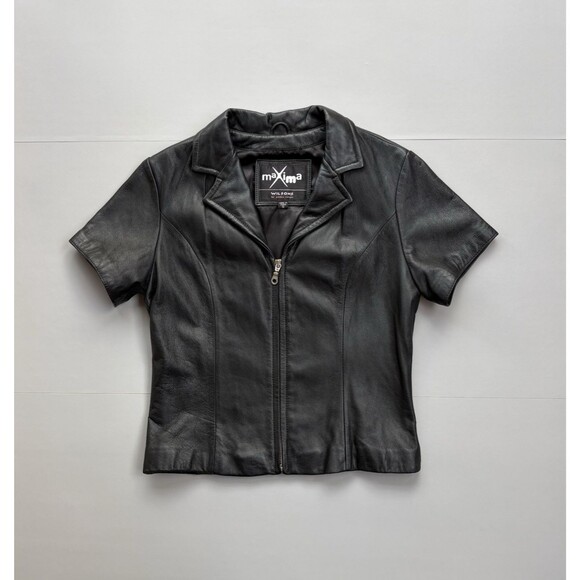 Wilsons Maxima Leather Moto Zip Short Sleeve Jacket Womens Small Punk Grunge Y2K - Picture 4 of 14